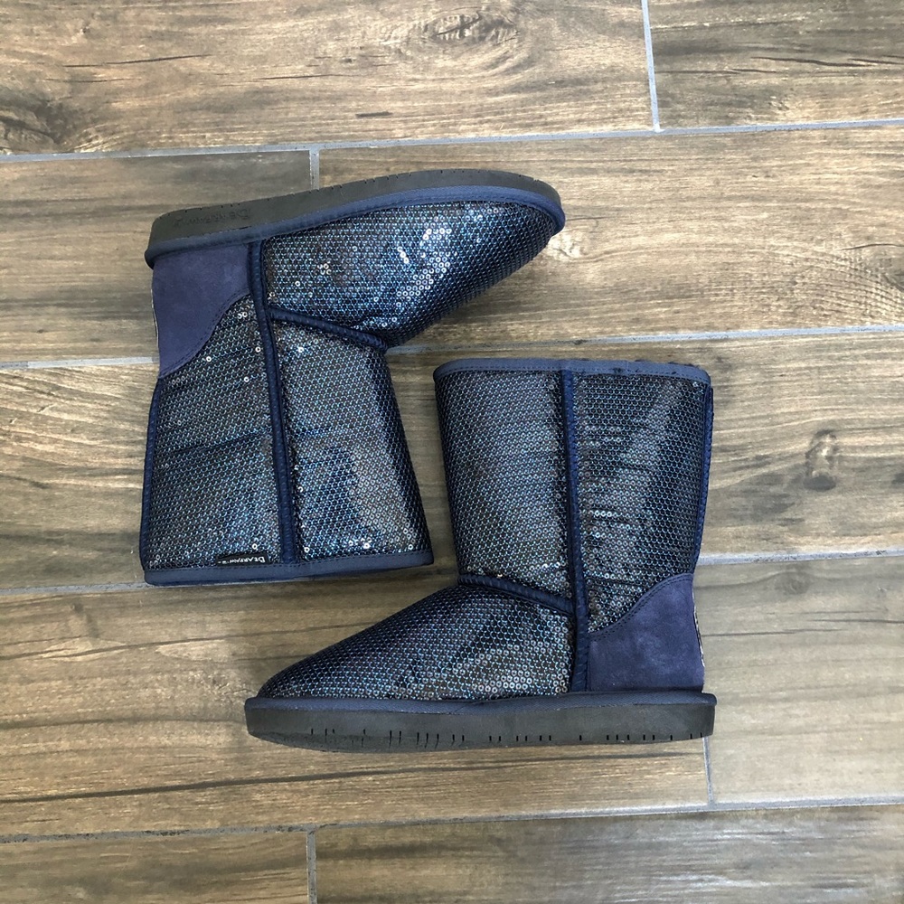 bearpaw blue sparkle sequins boots fur lined 8